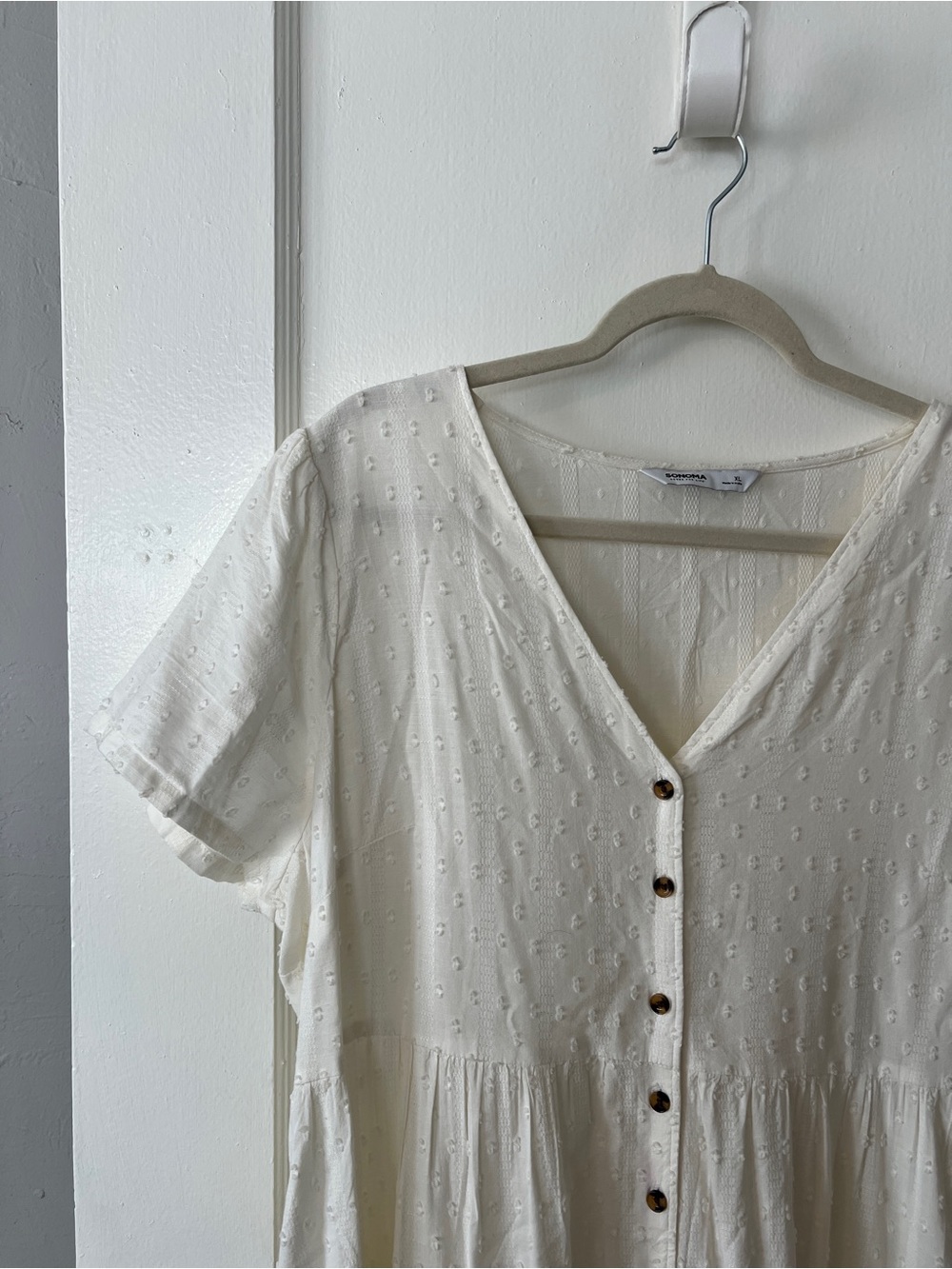 NWT Sonoma Button-Front Cream Midi Dress with V-Neck - Picture 3 of 8